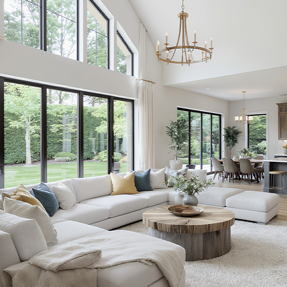 construction scaffolding on a building with yellow and gray paint exterior showcasing two colors and a multi-story renovation